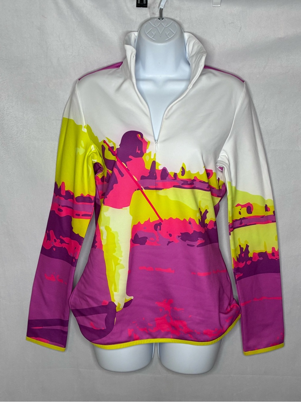 EUC Golf with Love White and Pink Graphic Quarter-Zip Pullover size Medium